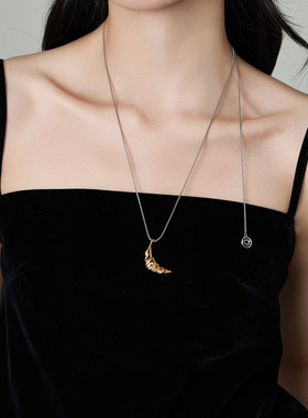 S925纯银金色牛角包吊坠项链女