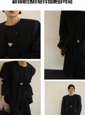 S925纯银镂空爱心吊坠项链女