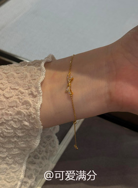 金色爆闪满钻蝴蝶结极细手链女