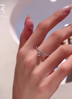 S925纯银排钻圆珠戒指女