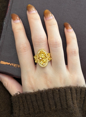 江南园林~镂空花窗椭圆戒指女