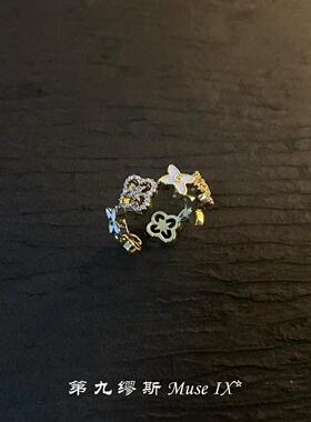 S925纯银满圈四叶草闪钻戒指女