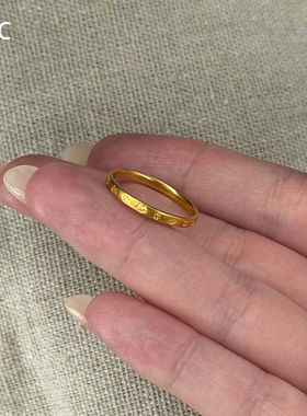S925纯银金色小猫印花戒指女