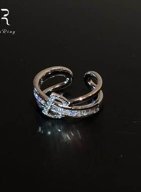 S925纯银色复古爆闪交叉戒指女