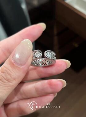 S925纯银复古镂空菱形戒指女