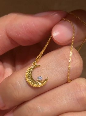 爆闪碎冰冰仿点钻月牙吊坠项链女