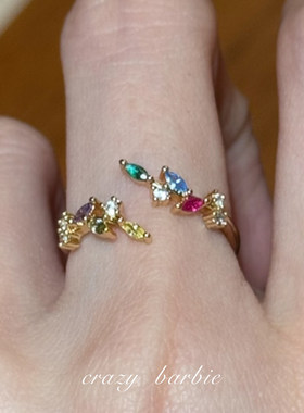 S925纯银彩色麦穗戒指女