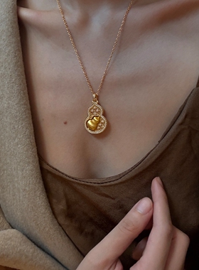 S925纯银新中式金色转运葫芦项链