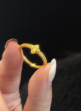 古法拉丝金色四芒星麦穗编织戒指
