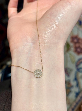 S925纯银满钻小圆盘吊坠项链女