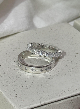 S925纯银色爆闪星芒光圈戒指女