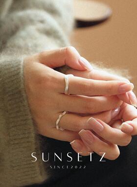 韩系极简银色拉丝戒指女