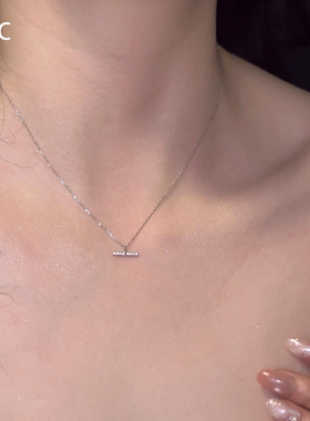 S925纯银色一字排钻项链女