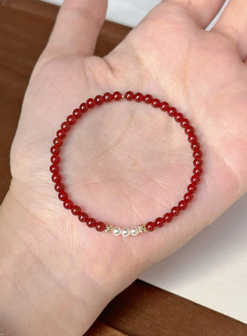 S925纯银红色玛瑙施家珍珠手链女
