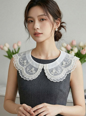 精致刺绣假领子女蕾丝花边娃娃领钉珠装饰领可拆卸搭配毛衣连衣裙