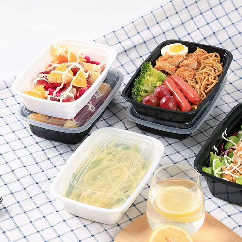 一次性餐盒食品级塑料透明美式长方形外卖保鲜加热加厚带盖饭盒 - 图1
