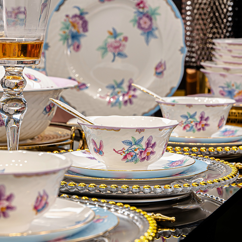 青颜景德镇骨瓷餐具套装高颜值法式轻奢高级感碗盘碟乔迁新婚礼物