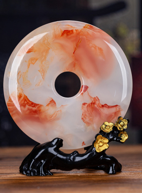 石诚记天然玉石平安扣中式摆件