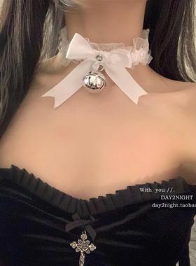 D2N 蕾丝小铃铛* 花边蝴蝶结项圈choker脖子女m情趣颈带女仆项链