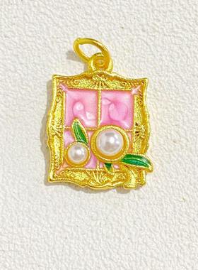 高保色沙金莫奈花园油画珍珠挂坠中古风项链吊坠毛衣链花朵滴釉款