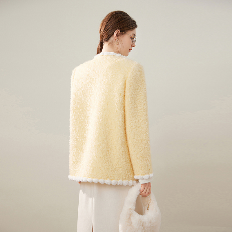 白鹿语撞色织带夹棉加厚棉衣25冬款款气质温柔对称口袋棉服女 - 图3