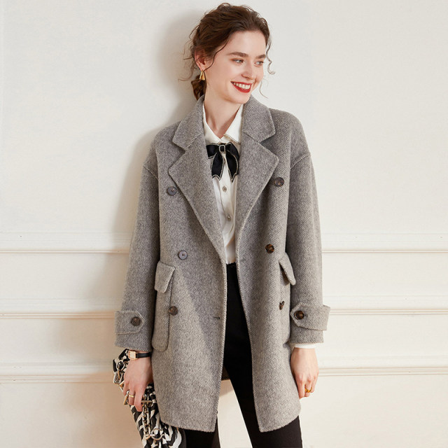 Bailuyu wool blend double-breasted double-sided woolen coat