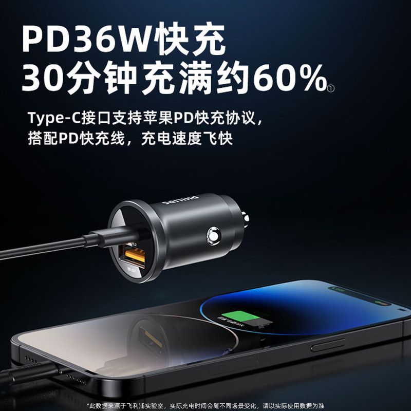 飞利浦车载充电器36W适用苹果16超级快充汽车点烟器转换插头USB口,淘宝优惠券,粉丝福利购,淘宝优惠卷