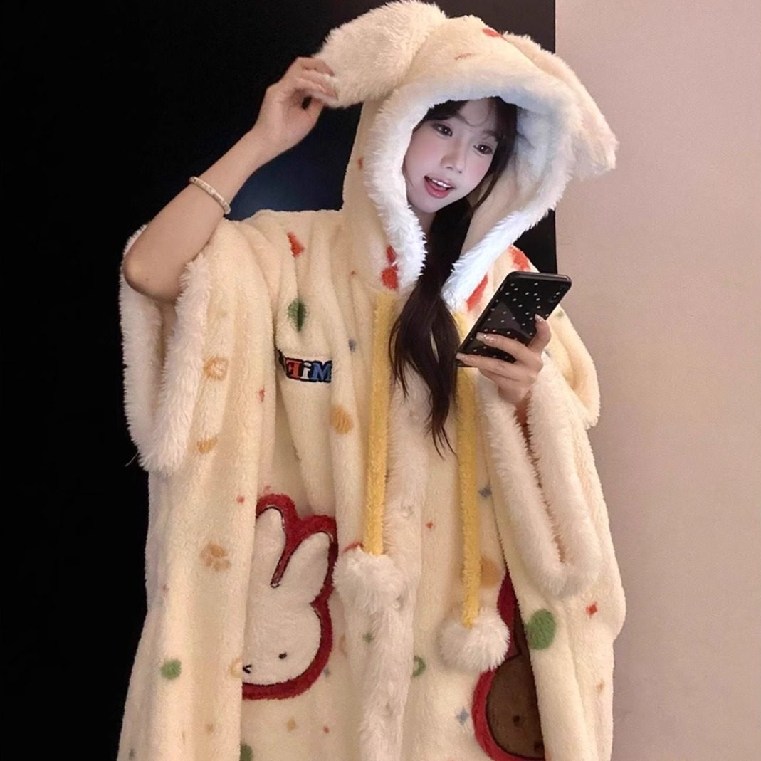 可爱卡通米菲兔珊瑚绒睡袍女连帽加绒加厚斗篷睡裙家居服睡衣,淘宝优惠券,粉丝福利购,淘宝优惠卷