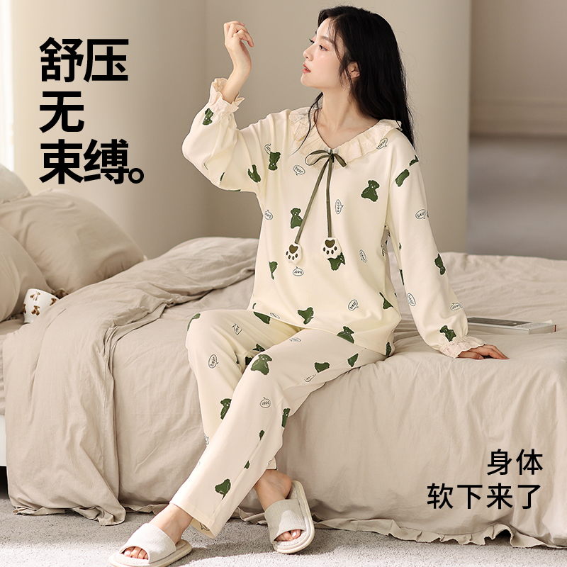 猫人睡衣女秋冬款2024新款纯棉卡通女士长袖可外穿家居服套装冬天