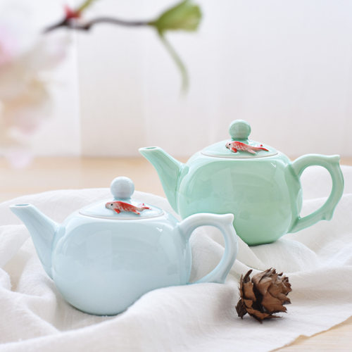 贰奇创意青瓷小鱼茶壶家用泡茶壶单壶陶瓷冲茶器功夫茶具花茶壶 - 图3