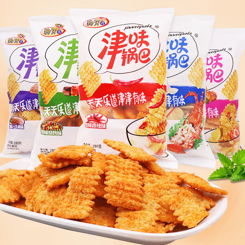 狗牙儿津味锅巴260g香辣番茄烧烤味90后怀旧办公室休闲膨化零食品