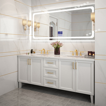 Modern Light Lavish Bath Room Cabinet Nordic Makeup Room Marble Washbasin Cabinet Combo Solid Wood Smart Wash Terrace Basin Cabinet