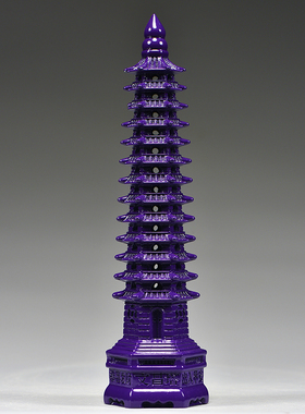 紫色木雕13层文昌塔摆件实木质