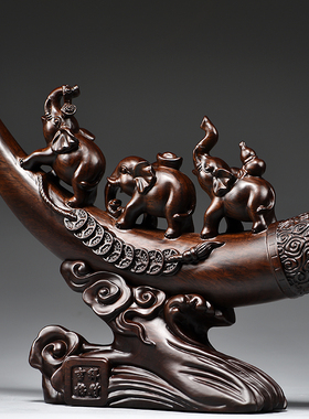 黑檀实木质大象祝福客厅大象摆件