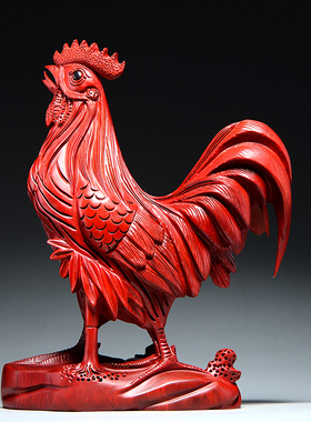 红花梨木雕生肖鸡家居客厅工艺品
