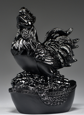 黑色鸡摆件实木质雕刻