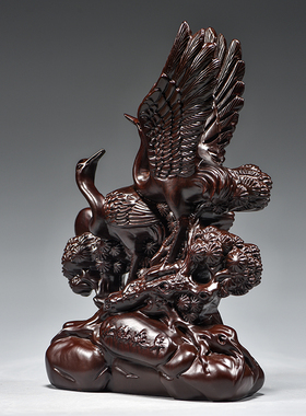 黑檀木松鹤延年根雕摆件