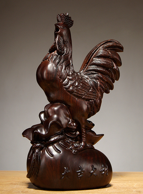 黑檀木雕刻大吉大利生肖鸡工艺品