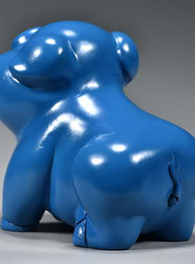 蓝色实木猪摆件木质雕刻十二生肖木头小猪猪吉祥物装饰木制工艺品