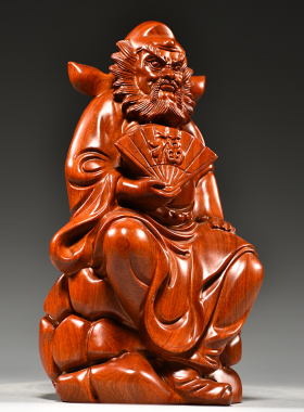 花梨实木雕刻天师钟馗摆件福神像红木家居客厅玄关装饰工艺品送礼