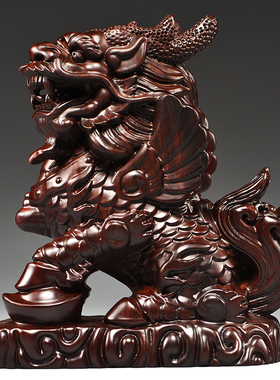 黑檀木客厅卧室开业送礼麒麟摆件