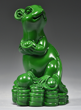 绿色木雕老鼠摆件十二生肖木质鼠