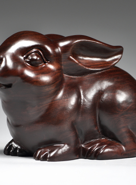 实木雕刻兔子摆件十二生肖吉祥物