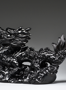 黑色实木雕刻龙摆件十二生肖