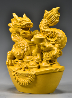 黄色实木龙摆件木质十二生肖青色木头龙形吉祥物装饰木制工艺品
