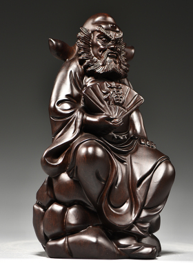 黑檀实木雕刻天师钟馗摆件福神像红木家居客厅玄关装饰工艺品送礼