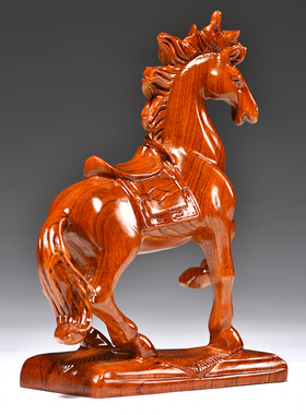 花梨木雕马摆件实木雕刻工艺品红木生肖动物家居客厅装饰开业礼品