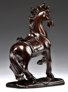 黑檀实木马摆件实木雕刻工艺品红木生肖动物家居客厅装饰开业礼品