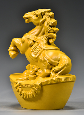 黄色木雕刻马摆件生肖马到成功红木家居客厅水装饰工艺品开业送礼