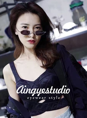 2025新款长方形复古墨镜女嘻哈朋克风金属框不规则小框太阳镜男士